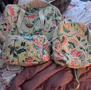 Vera Bradley Floral Quilted Bag Set - Green and Pink